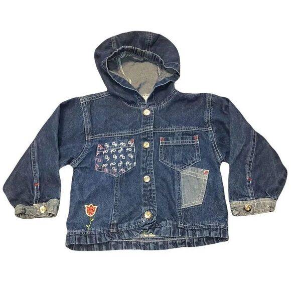 Vintage Casual Time Kids Garden Theme Button Up Snap Jean Jacket Size 2T - Picture 1 of 5